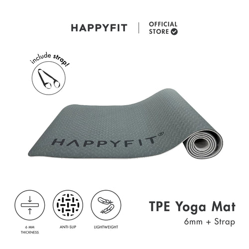HAPPYFIT [Free Strap] Yoga Mat Tpe Eco Friendly 6mm