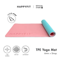HAPPYFIT [Free Strap] Yoga Mat Tpe Eco Friendly 6mm