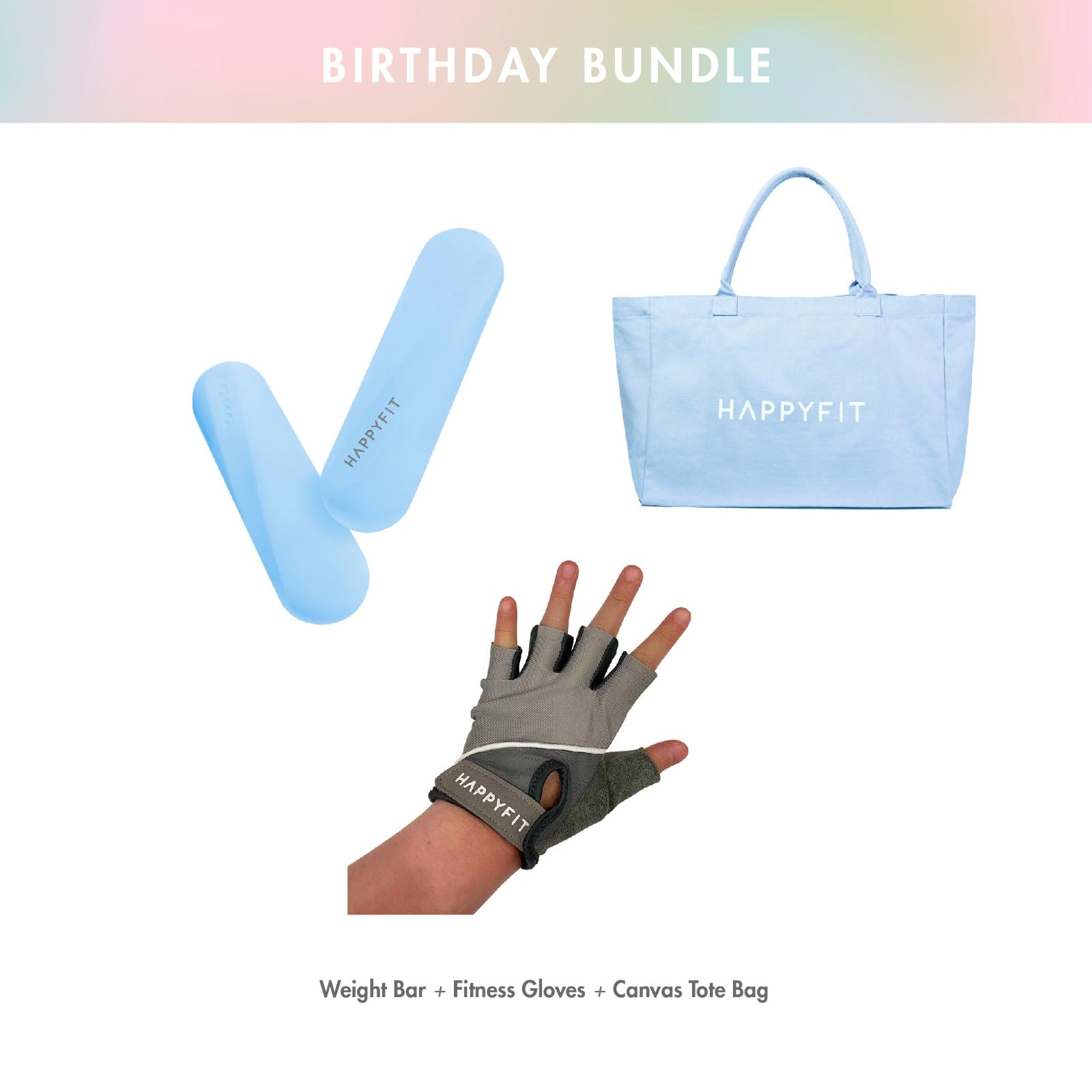 Bundle Active 2 Weight Bar 1 kg (Ice) + Fitness Gloves Low (Grey) + Tote Bag (Blue)