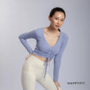 HAPPYFIT Cropped Long Sleeve Ribbed V neck Top