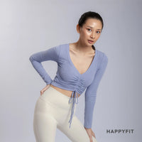 HAPPYFIT Cropped Long Sleeve Ribbed V neck Top