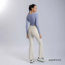 HAPPYFIT Cropped Long Sleeve Ribbed V neck Top