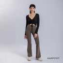 HAPPYFIT Cropped Long Sleeve Ribbed V neck Top