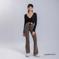 HAPPYFIT Cropped Long Sleeve Ribbed V neck Top