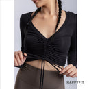 HAPPYFIT Cropped Long Sleeve Ribbed V neck Top