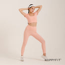 HAPPYFIT - Freedom Fit Bundle 2 | [1 SET] Sports Bra Ribbed Padded Bra + Leggings Ribbed Mid High Waist Flamingo