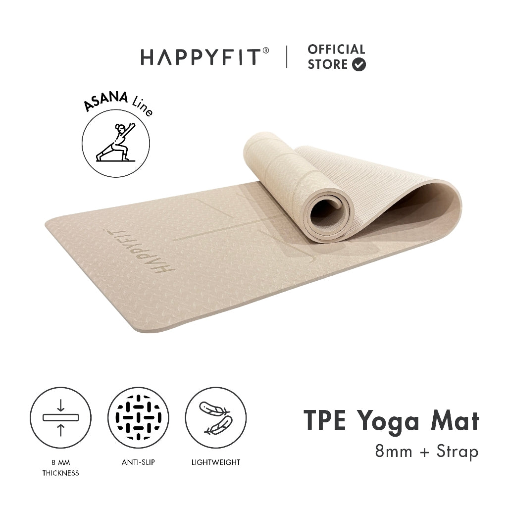 HAPPYFIT - Freedom Fit Bundle 6 | TPE 8mm Asana + Strap Beige + Yoga Roller Terracotta + Resistance Hip Band Beige
