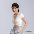HAPPYFIT Ruched Short Sleeve Sports Bra