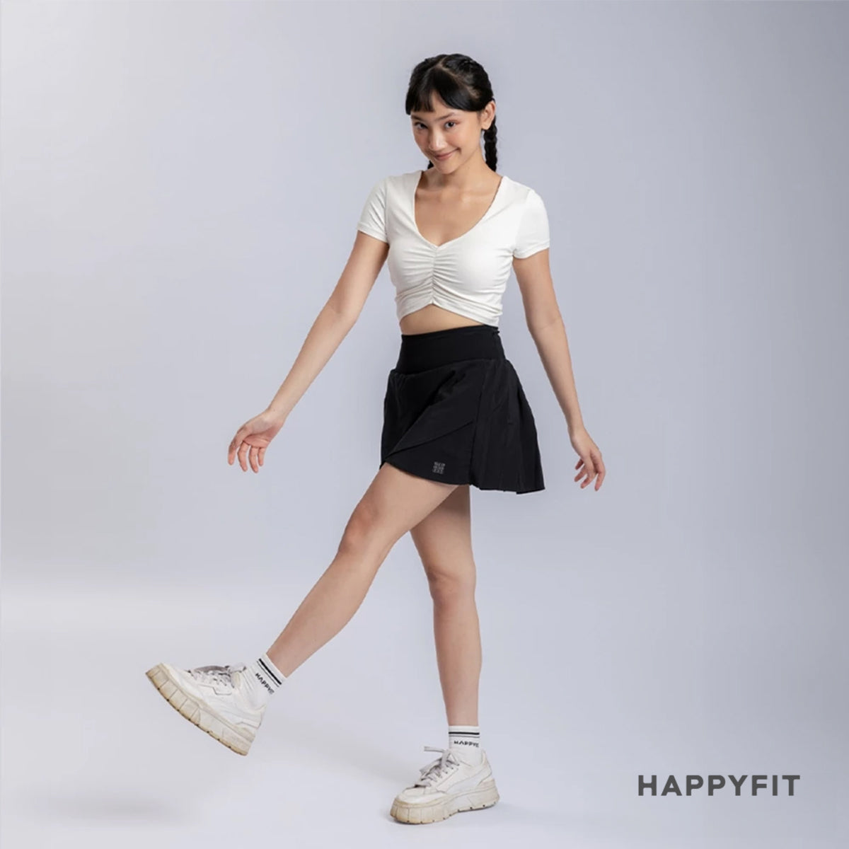 HAPPYFIT Ruched Short Sleeve Sports Bra