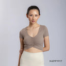 HAPPYFIT Ruched Short Sleeve Sports Bra