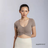 HAPPYFIT Ruched Short Sleeve Sports Bra