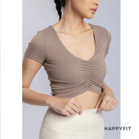 HAPPYFIT Ruched Short Sleeve Sports Bra