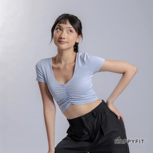HAPPYFIT Ruched Short Sleeve Sports Bra