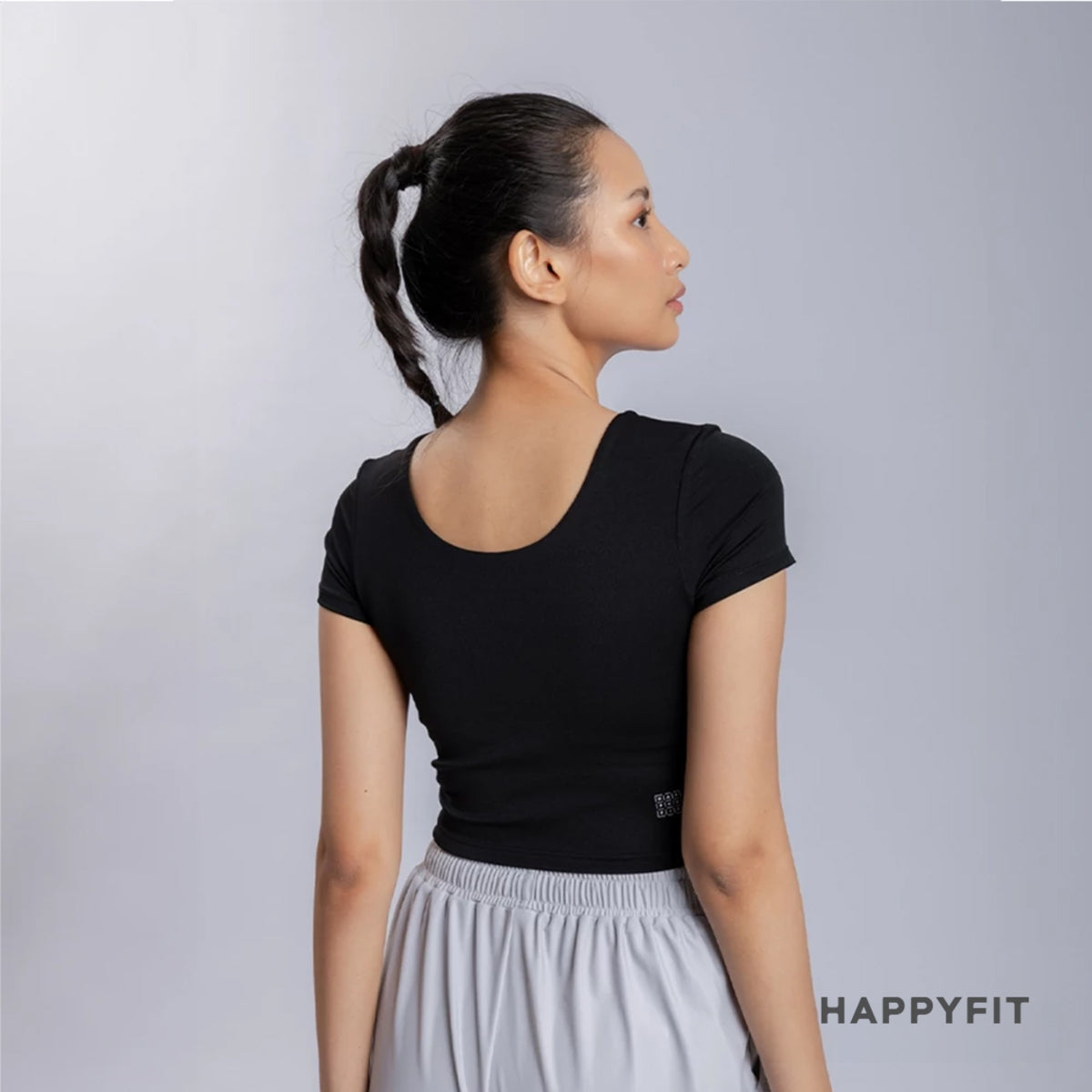 HAPPYFIT Ruched Short Sleeve Sports Bra