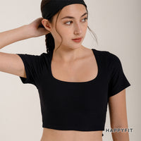 Happyfit Sports Bra Ribbed Padded Bra Crop T-shirt