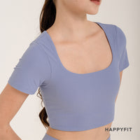 Happyfit Sports Bra Ribbed Padded Bra Crop T-shirt